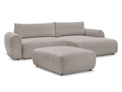Canapé d'angle convertible coffre LUCIEN gros côtelé doux avec pouf