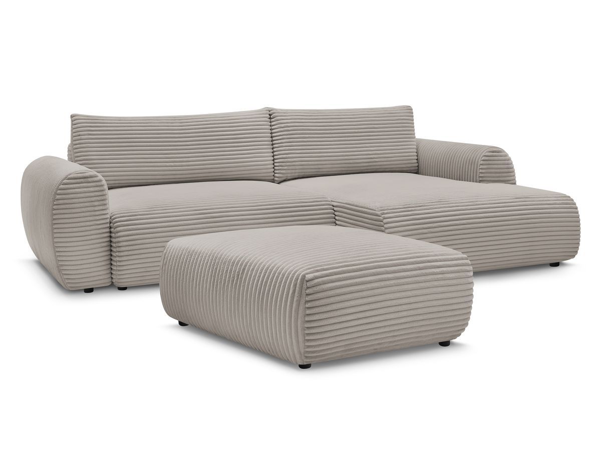 Canapé d'angle convertible coffre LUCIEN gros côtelé doux avec pouf