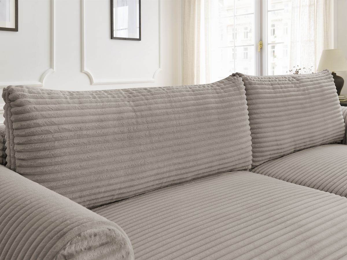 Canapé d'angle convertible coffre LUCIEN gros côtelé doux avec pouf