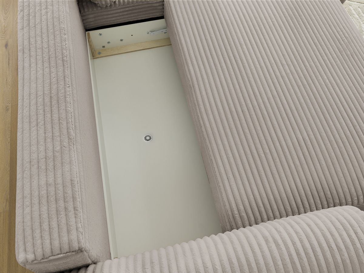 Canapé d'angle convertible coffre LUCIEN gros côtelé doux avec pouf