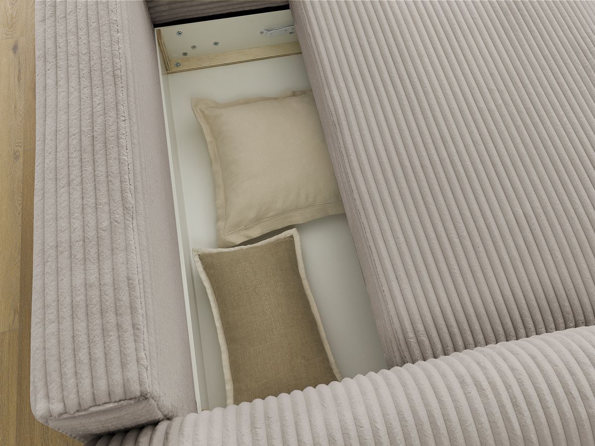 Canapé d'angle convertible coffre LUCIEN gros côtelé doux avec pouf