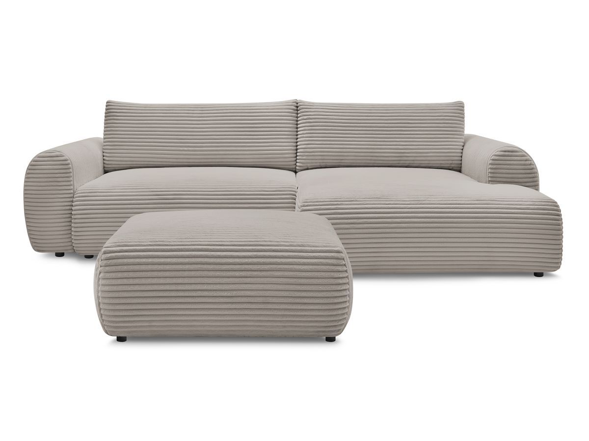 Canapé d'angle convertible coffre LUCIEN gros côtelé doux avec pouf