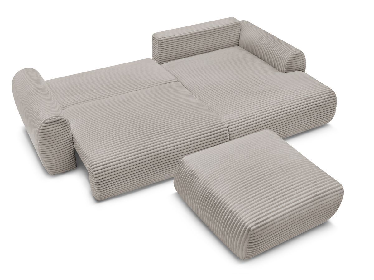 Canapé d'angle convertible coffre LUCIEN gros côtelé doux avec pouf
