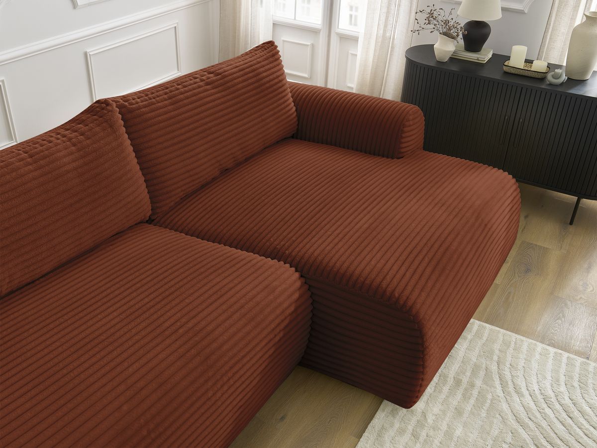 Canapé d'angle fixe EVEREST tissu chiné - Orange - Angle droit - 10 coussins
