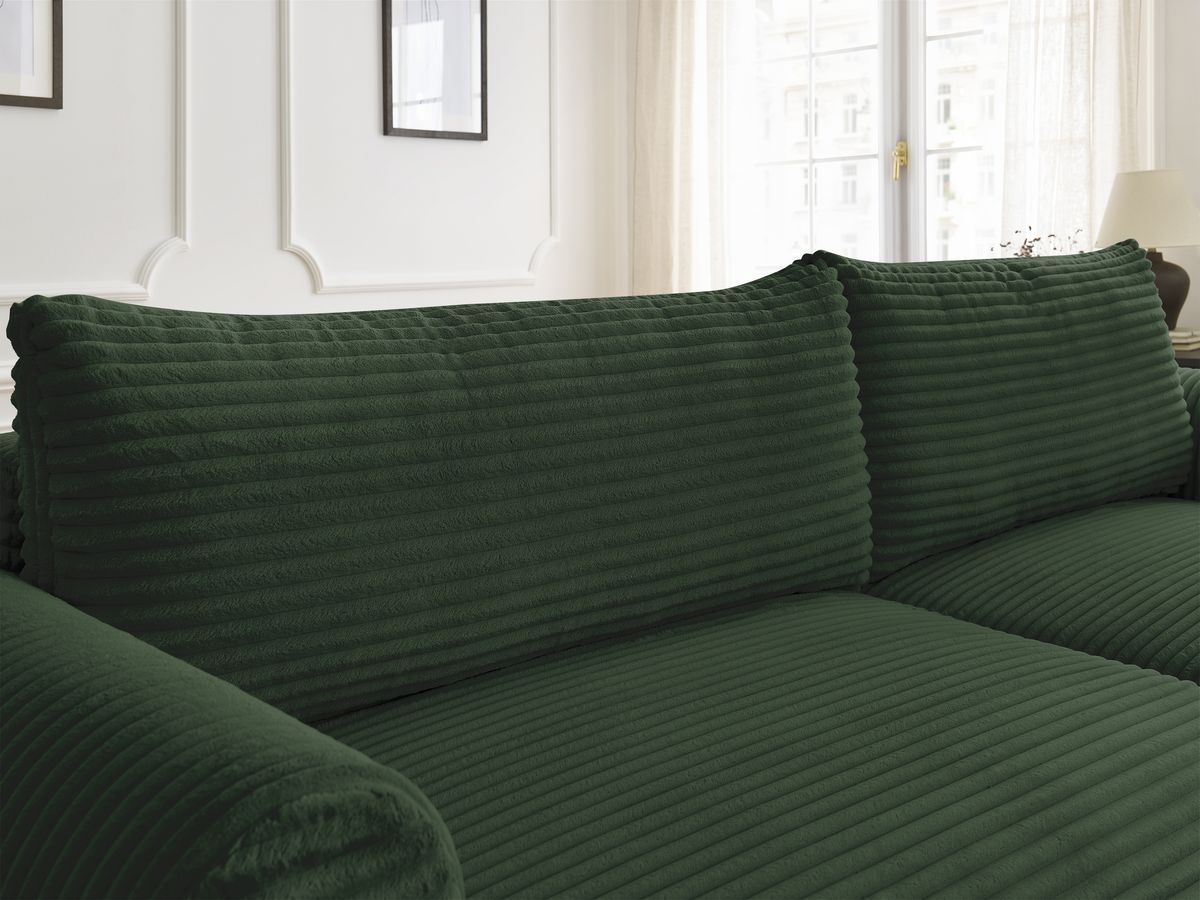 Canapé d'angle convertible coffre LUCIEN gros côtelé doux avec pouf