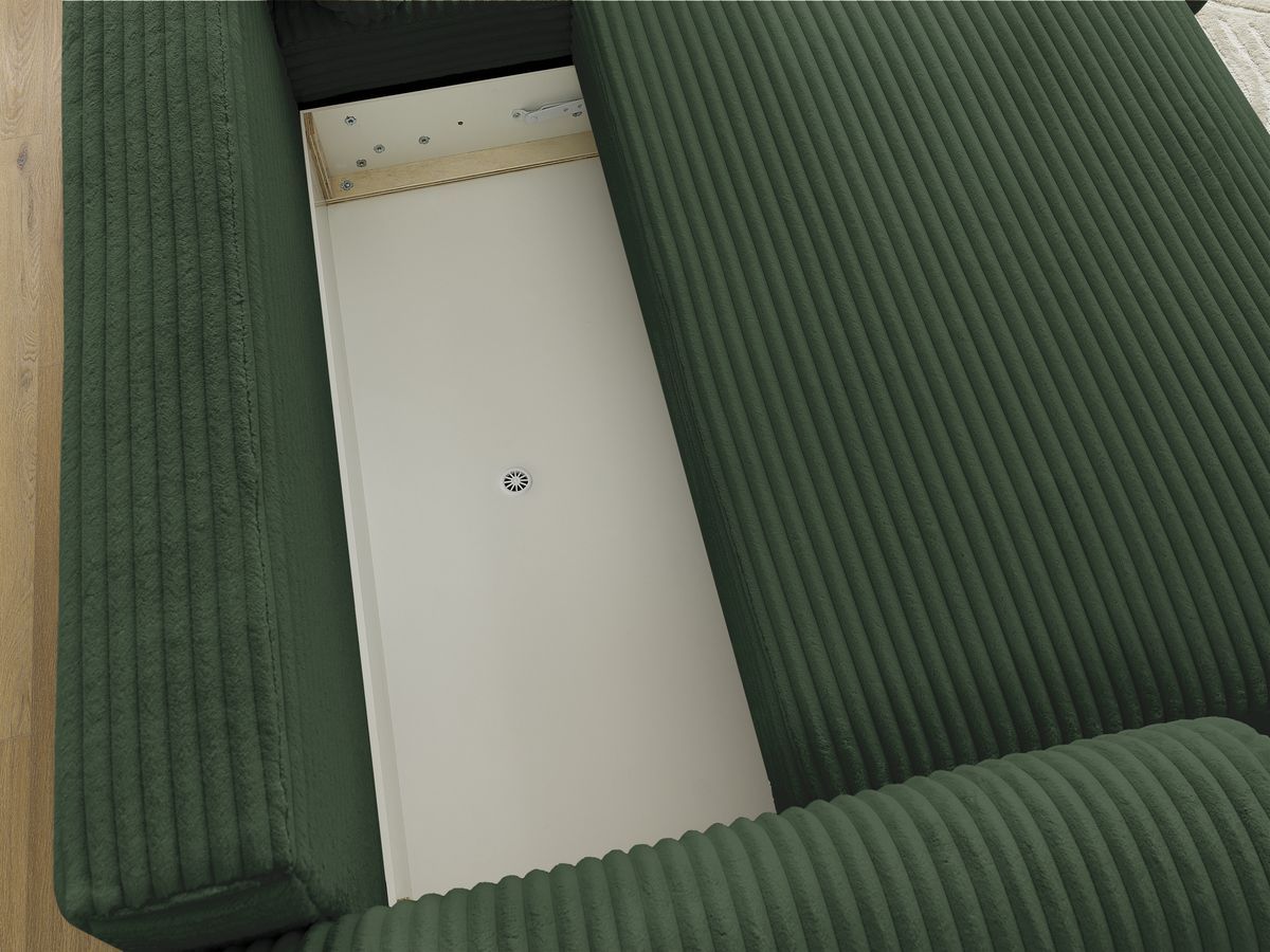 Canapé d'angle convertible coffre LUCIEN gros côtelé doux avec pouf