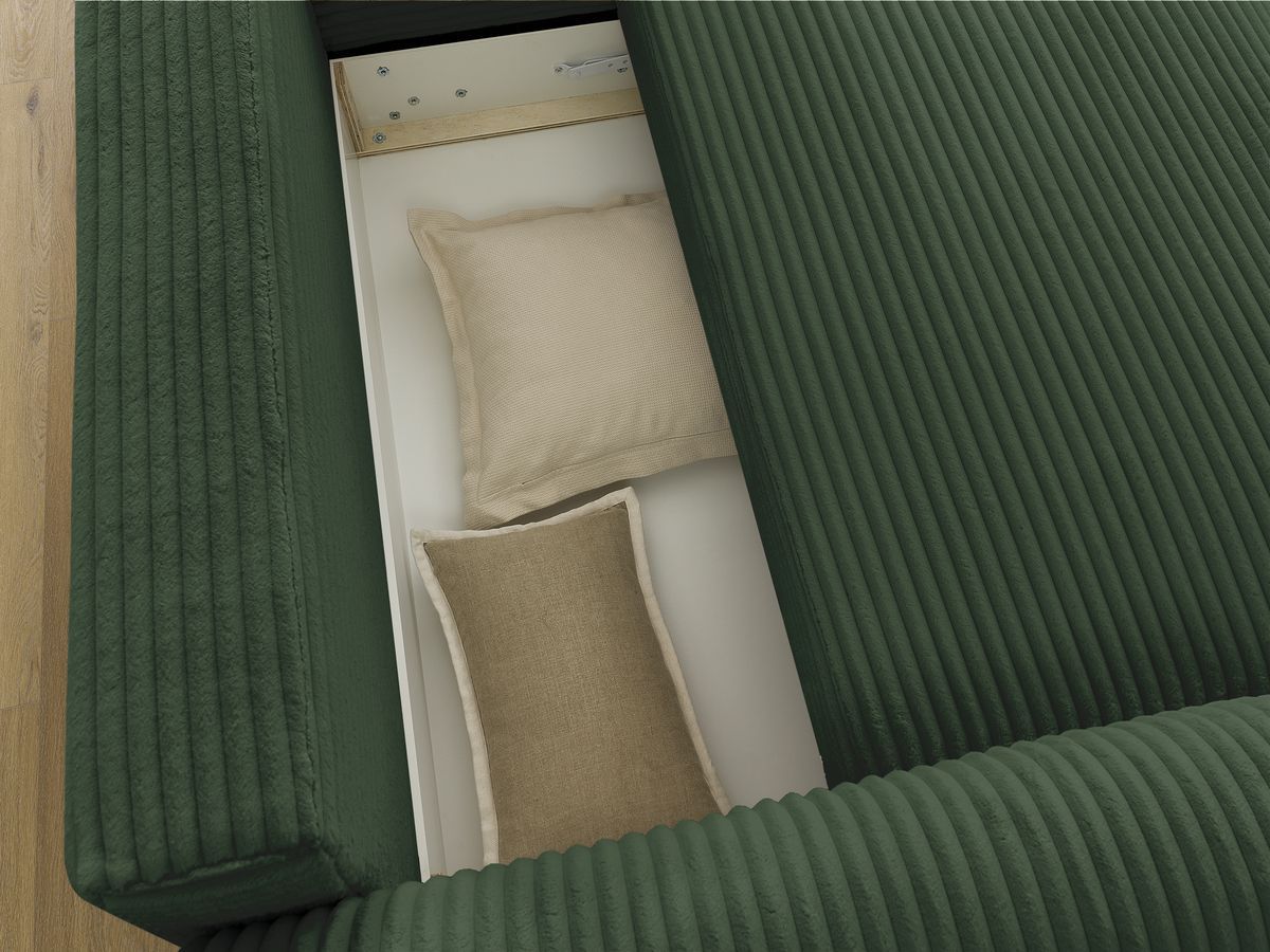 Canapé d'angle convertible coffre LUCIEN gros côtelé doux avec pouf