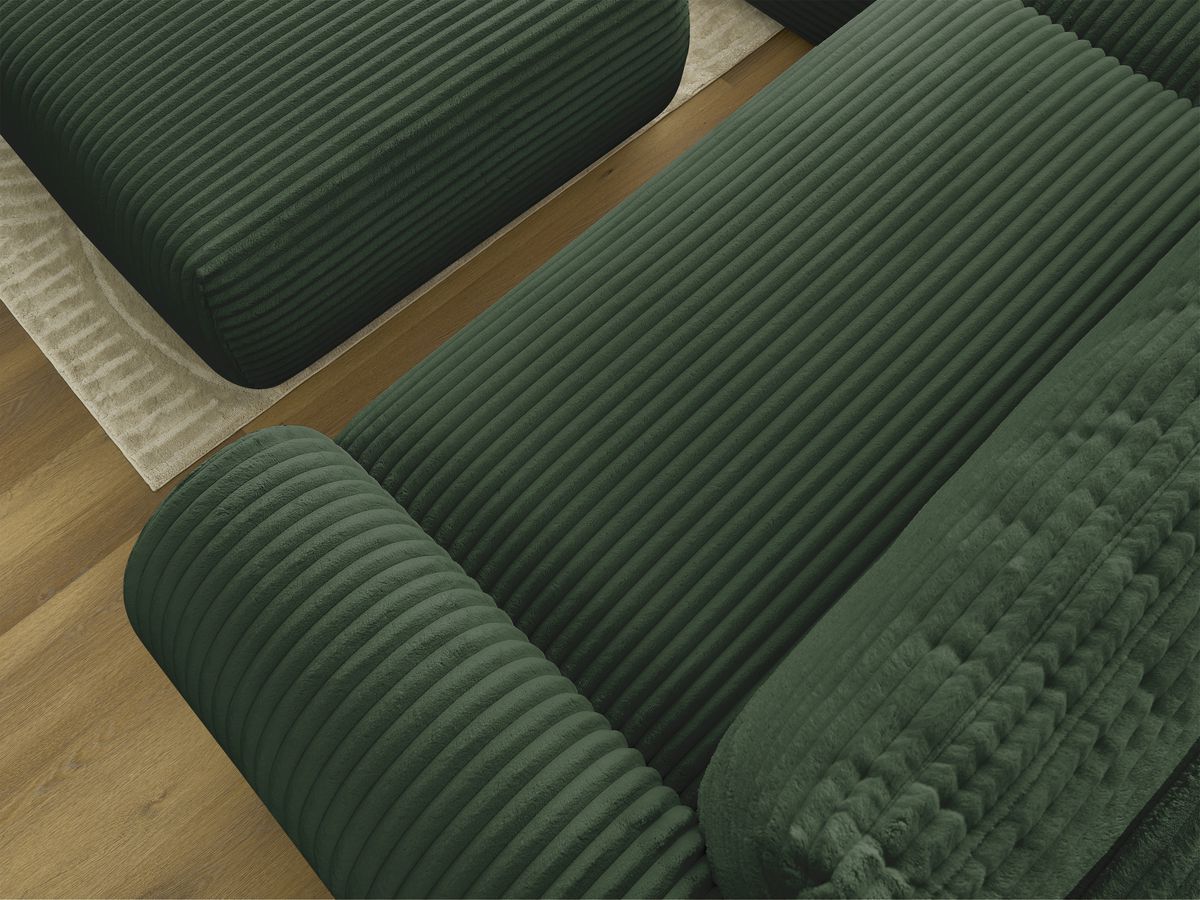 Canapé d'angle convertible coffre LUCIEN gros côtelé doux avec pouf