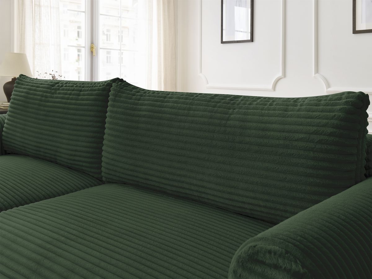 Canapé d'angle convertible coffre LUCIEN gros côtelé doux avec pouf