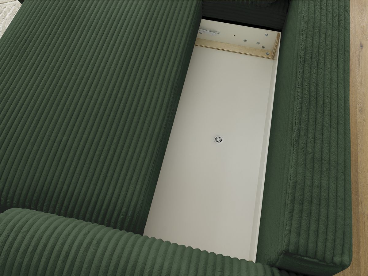 Canapé d'angle convertible coffre LUCIEN gros côtelé doux avec pouf