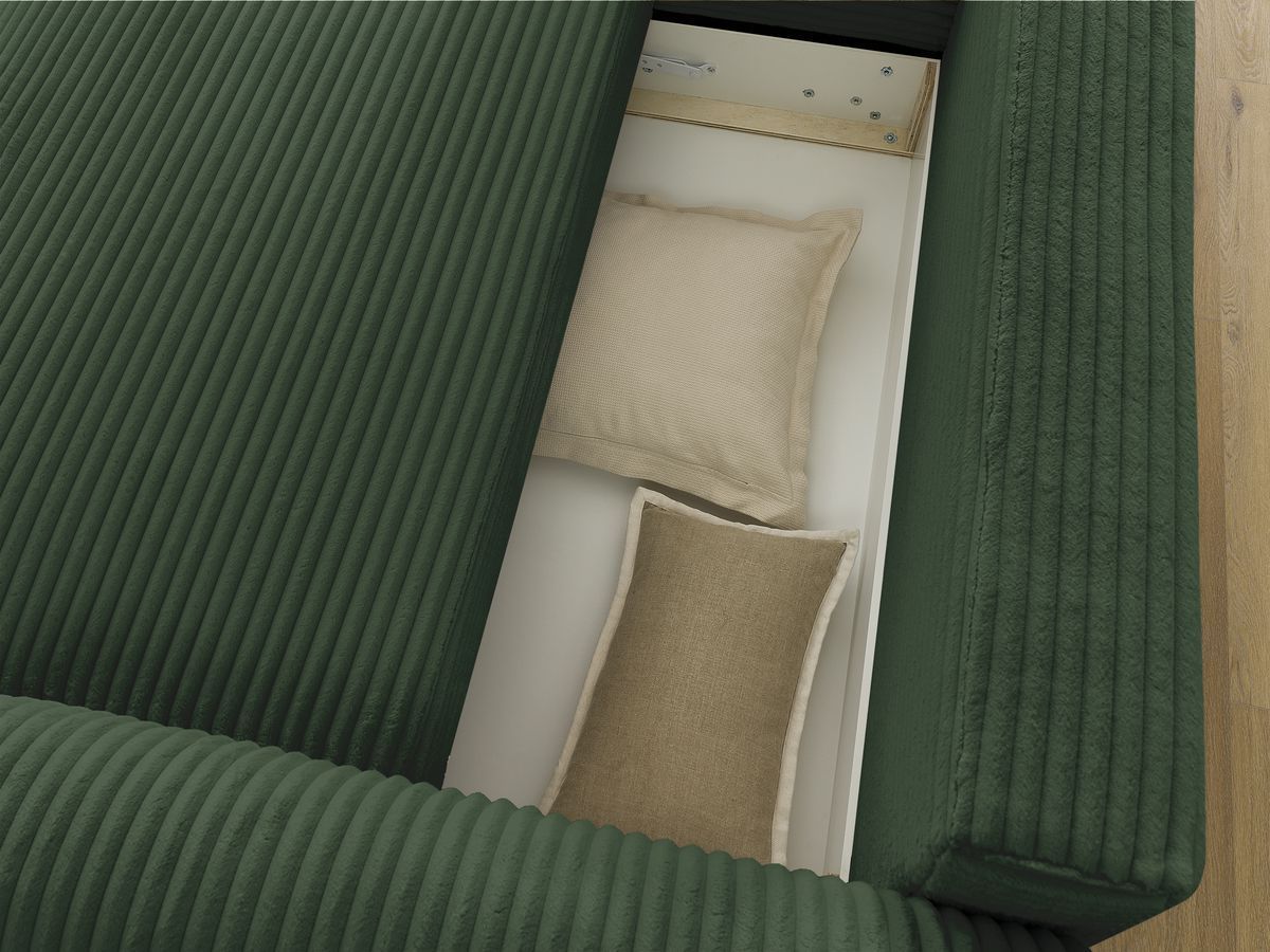 Canapé d'angle convertible coffre LUCIEN gros côtelé doux avec pouf