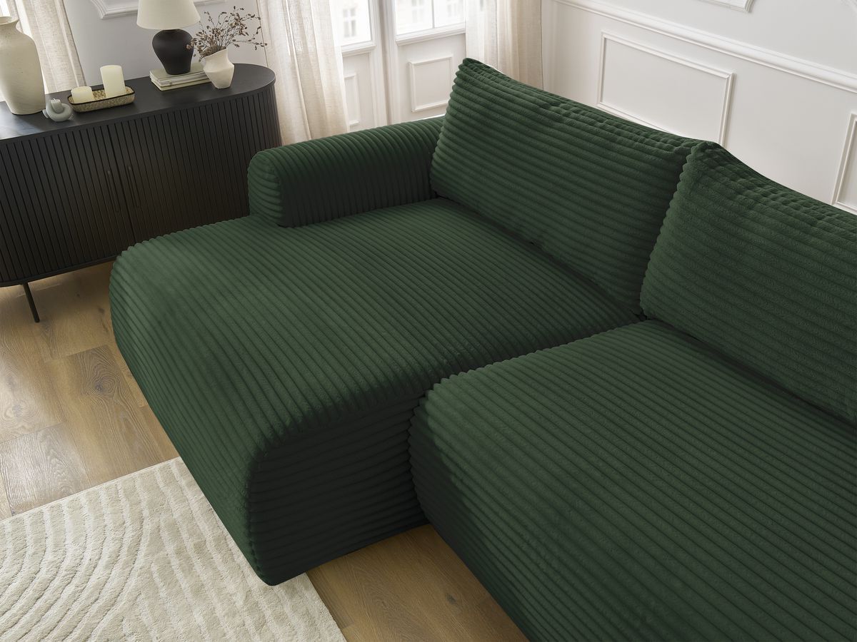 Canapé d'angle convertible coffre LUCIEN gros côtelé doux avec pouf