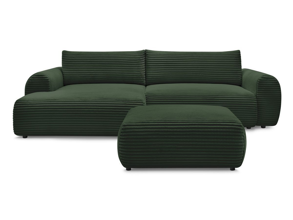 Canapé d'angle convertible coffre LUCIEN gros côtelé doux avec pouf