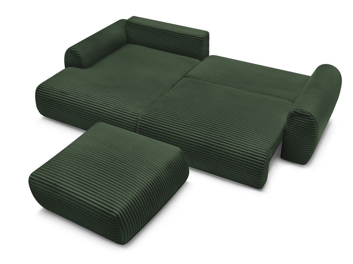 Canapé d'angle convertible coffre LUCIEN gros côtelé doux avec pouf