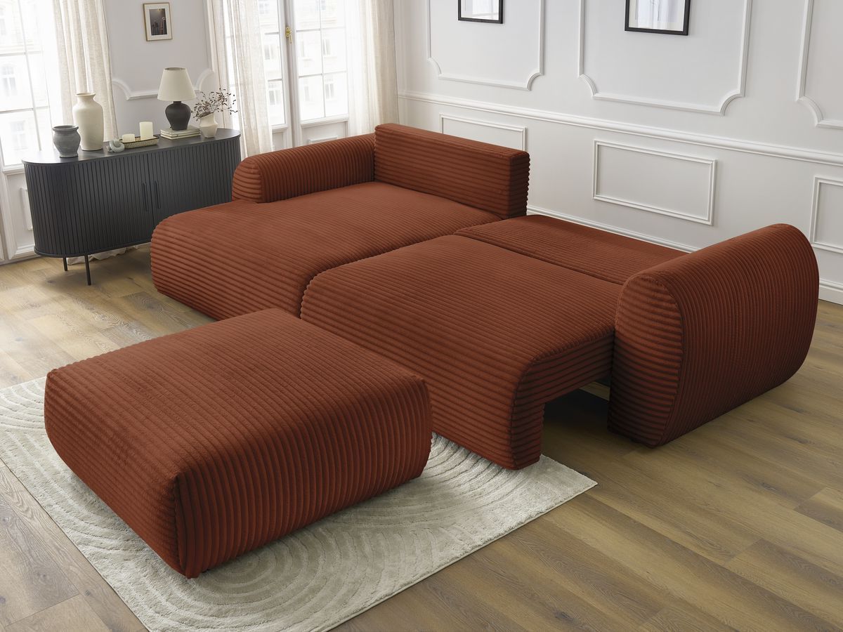 Canapé d'angle fixe EVEREST tissu chiné - Orange - Angle droit - 10 coussins