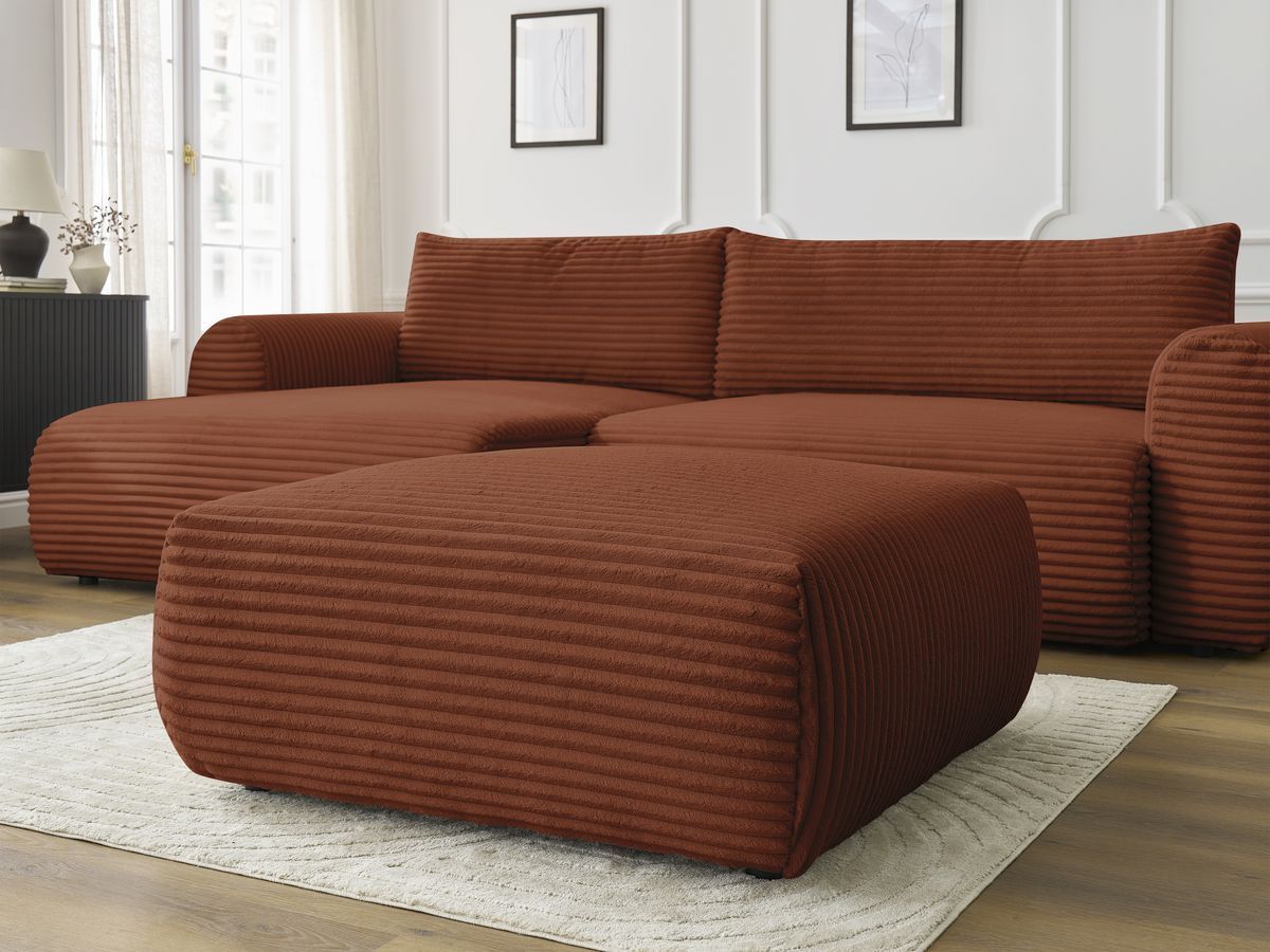 Canapé d'angle fixe EVEREST tissu chiné - Orange - Angle droit - 10 coussins