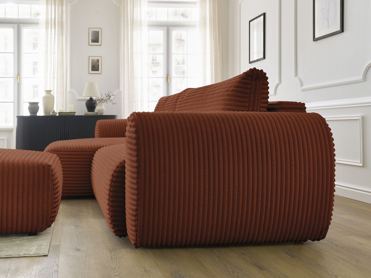 Canapé d'angle fixe EVEREST tissu chiné - Orange - Angle droit - 10 coussins