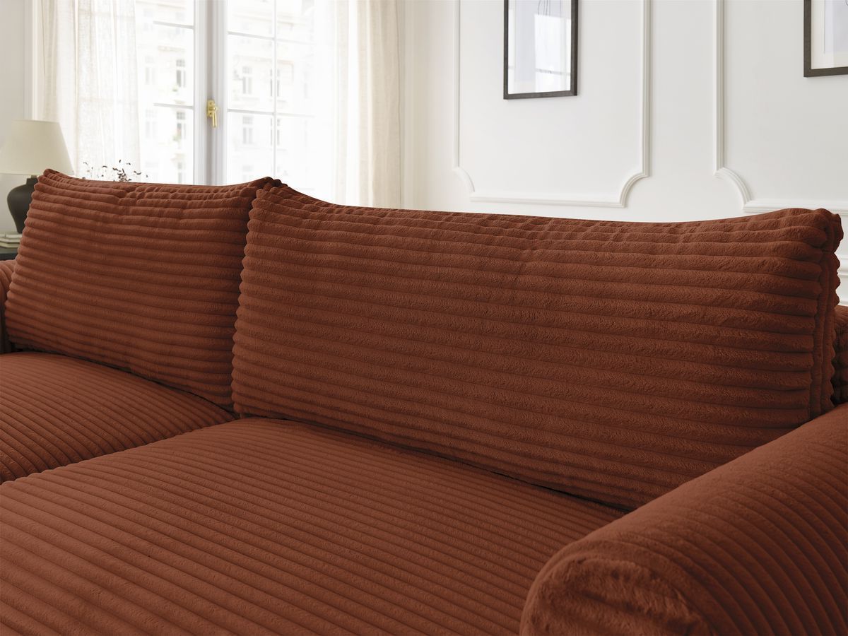Canapé d'angle fixe EVEREST tissu chiné - Orange - Angle droit - 10 coussins
