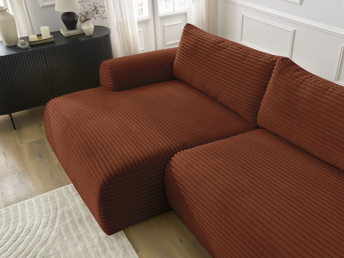 Canapé d'angle fixe EVEREST tissu chiné - Orange - Angle droit - 10 coussins
