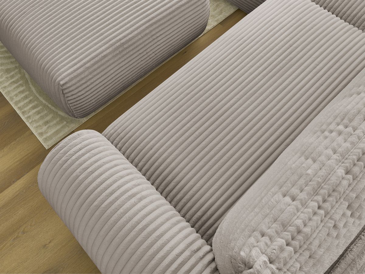 Canapé d'angle convertible coffre LUCIEN gros côtelé doux avec pouf