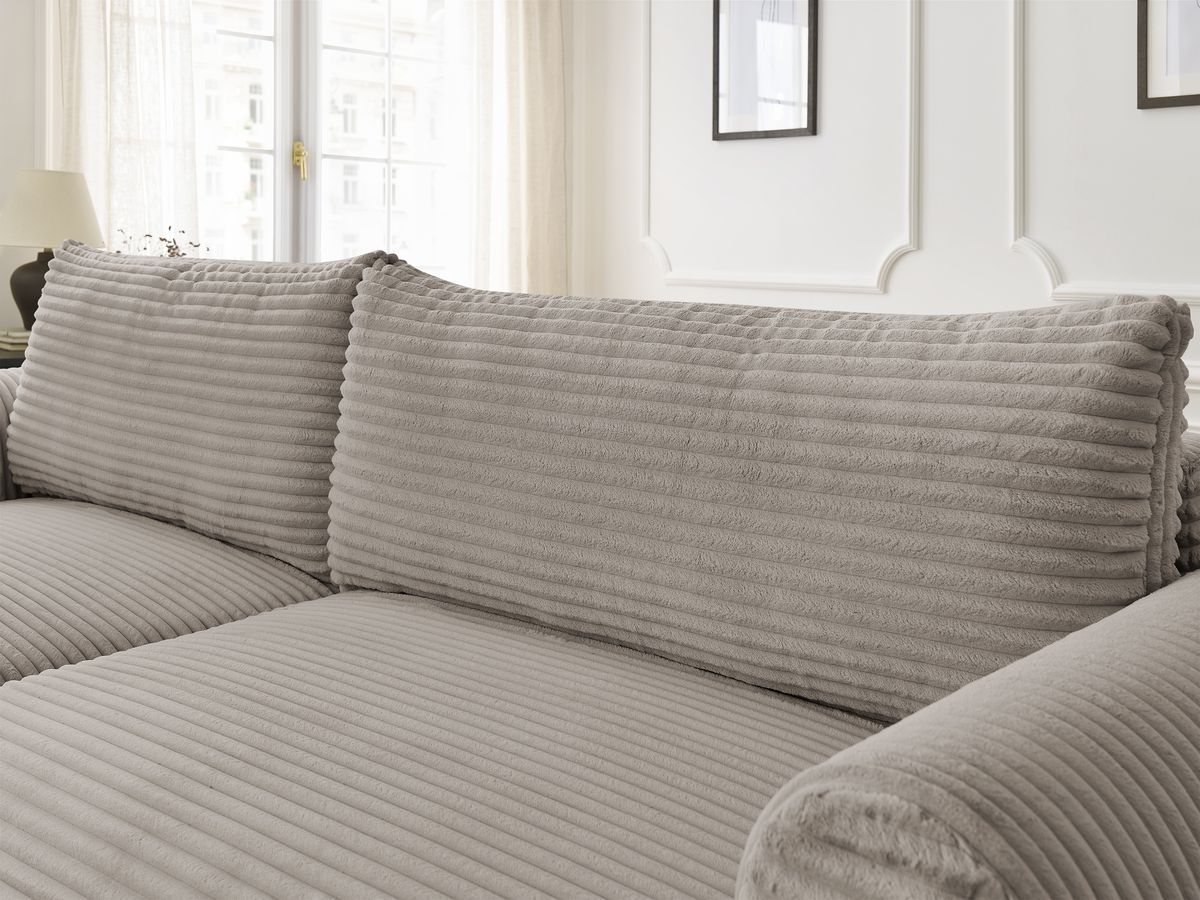 Canapé d'angle convertible coffre LUCIEN gros côtelé doux avec pouf