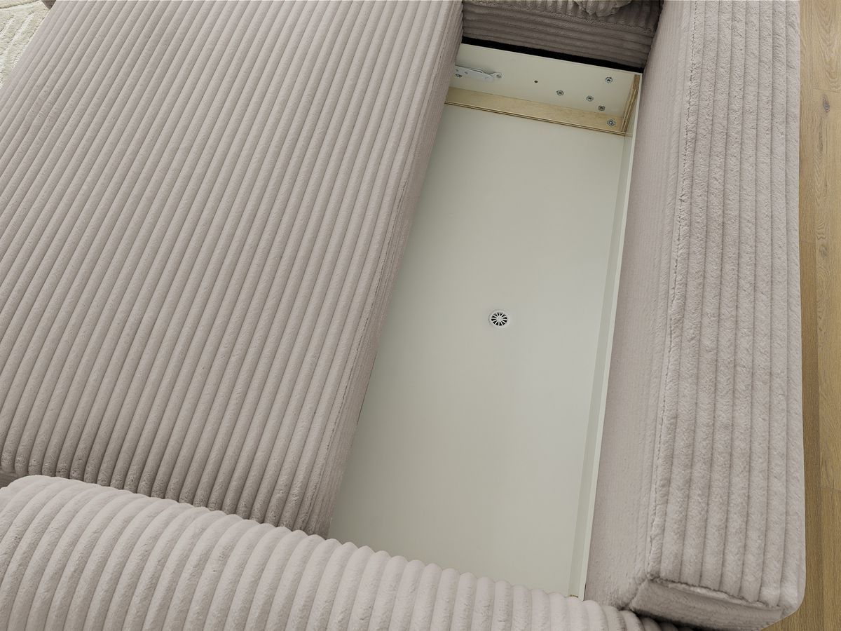 Canapé d'angle convertible coffre LUCIEN gros côtelé doux avec pouf