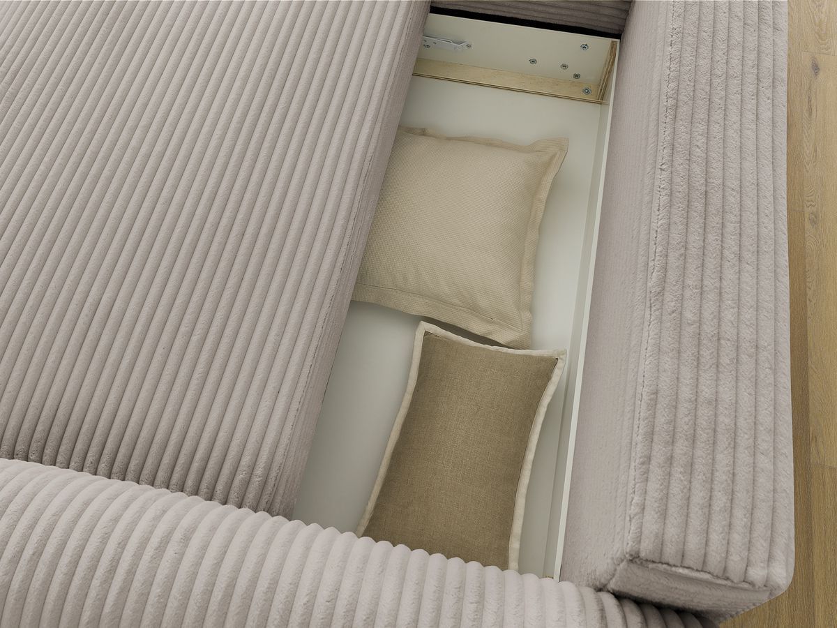 Canapé d'angle convertible coffre LUCIEN gros côtelé doux avec pouf