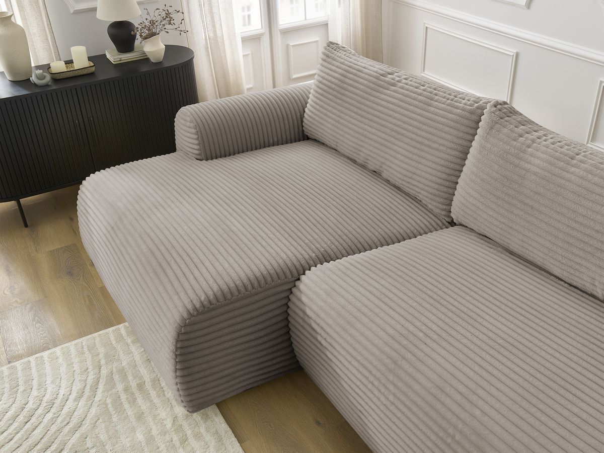 Canapé d'angle convertible coffre LUCIEN gros côtelé doux avec pouf