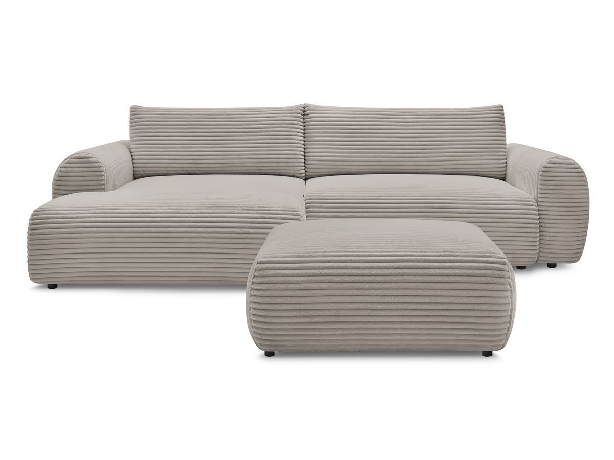 Canapé d'angle convertible coffre LUCIEN gros côtelé doux avec pouf