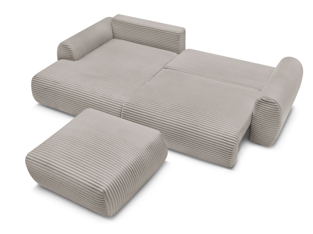 Canapé d'angle convertible coffre LUCIEN gros côtelé doux avec pouf