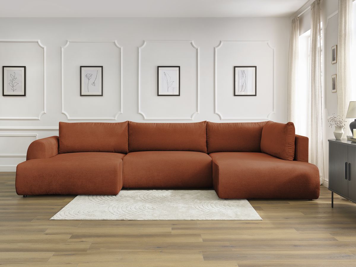 Canapé panoramique convertible coffre LUCIEN tissu lisse orange angle gauche BOBOCHIC 5 places - Vue supplémentaire 3