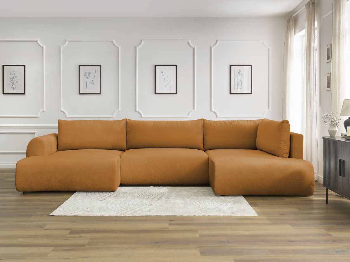 Canapé panoramique convertible coffre LUCIEN tissu lisse jaune angle gauche BOBOCHIC 5 places - Vue supplémentaire 3