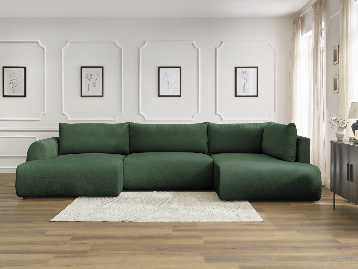 Canapé panoramique convertible coffre LUCIEN tissu lisse vert angle gauche BOBOCHIC 5 places - Vue supplémentaire 3