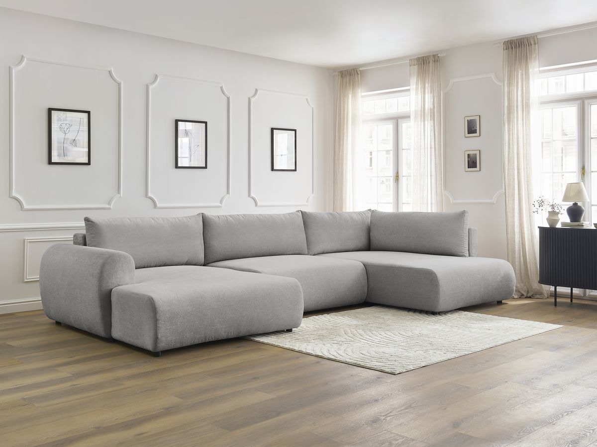 LUCIEN panoramische slaapbank met opbergvak, gladde stof