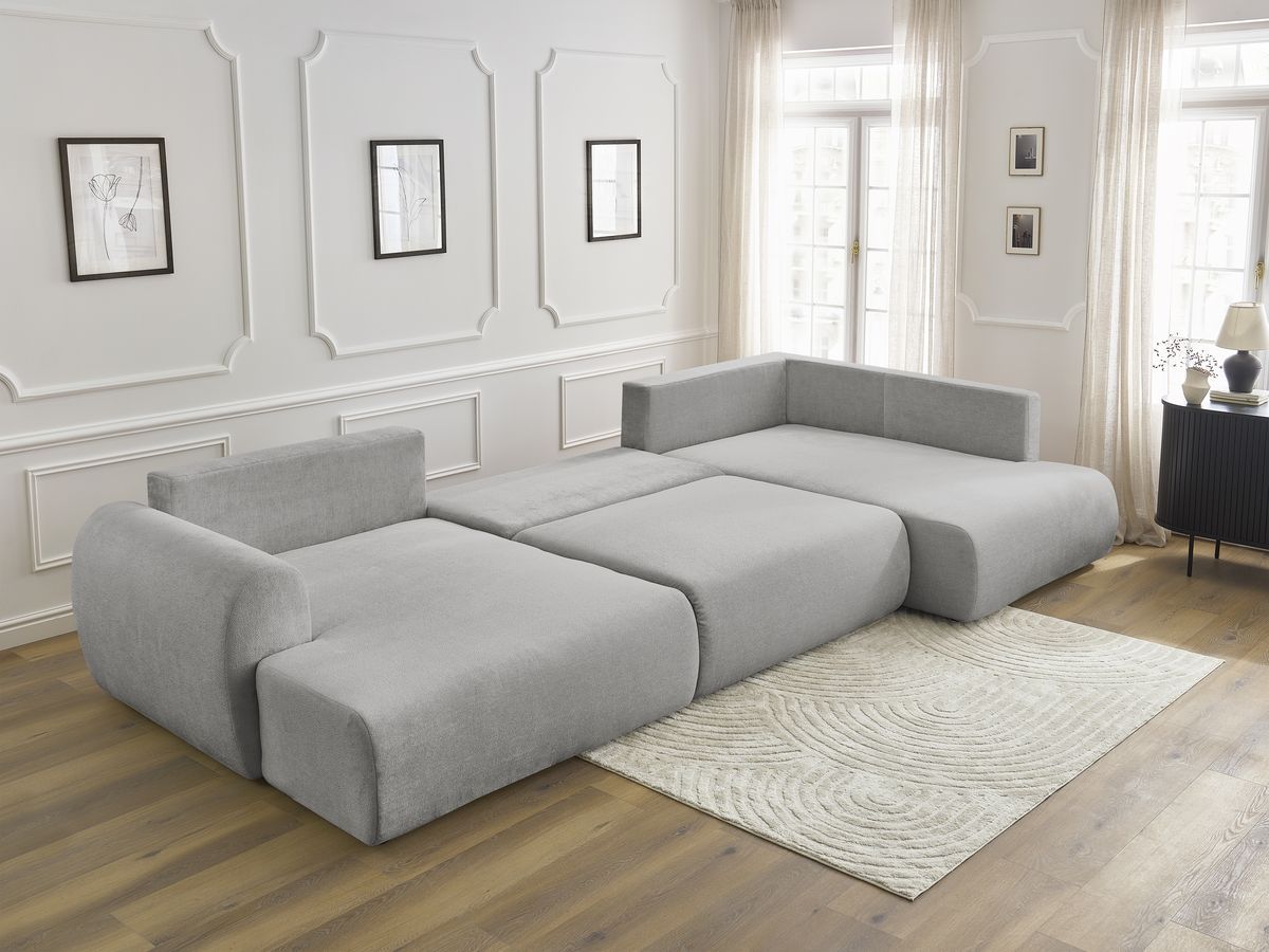 LUCIEN panoramische slaapbank met opbergvak, gladde stof