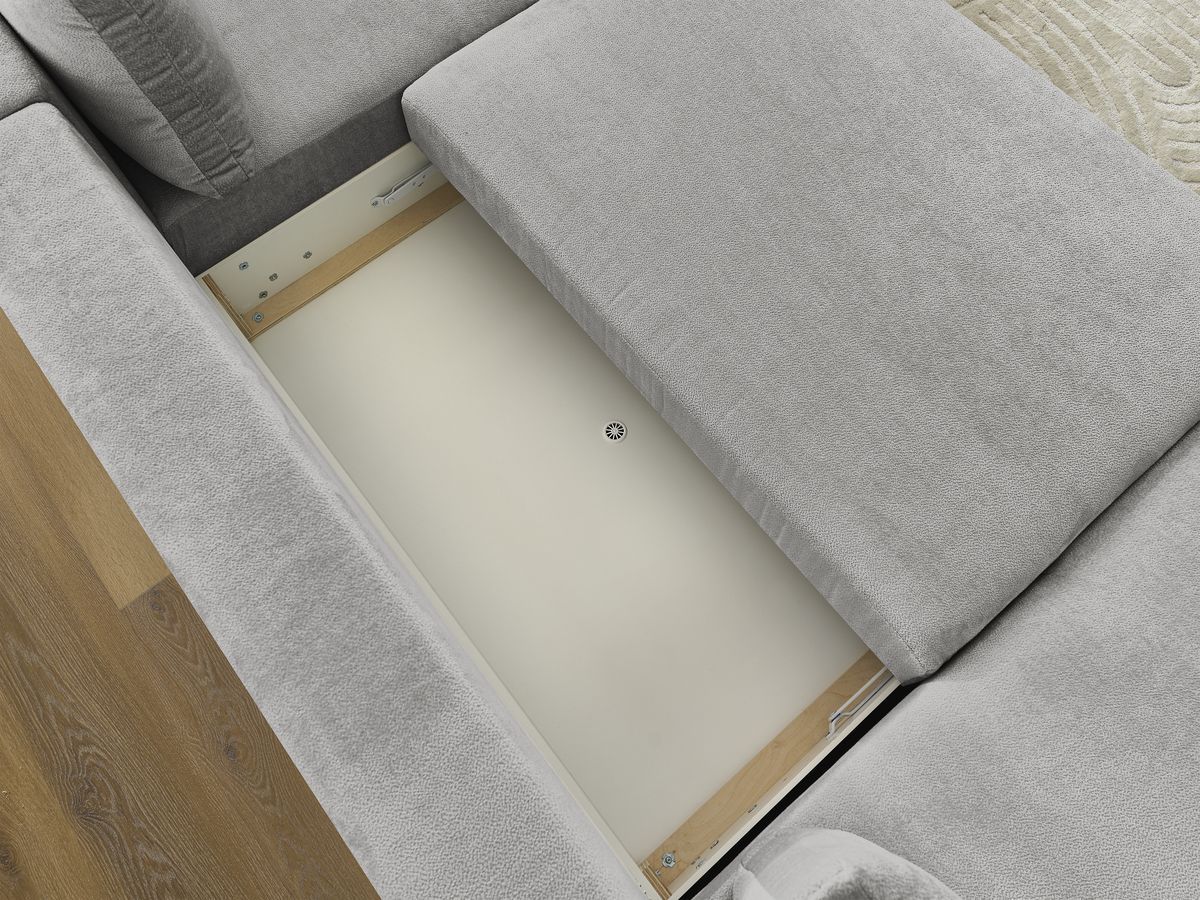 LUCIEN panoramische slaapbank met opbergvak, gladde stof