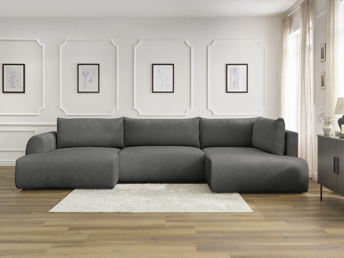 Canapé panoramique convertible coffre LUCIEN tissu lisse gris foncé angle gauche BOBOCHIC 5 places - Vue supplémentaire 3