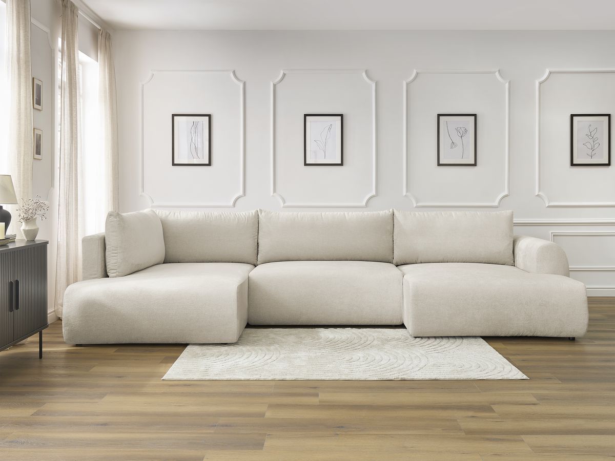 Canapé panoramique convertible coffre LUCIEN lisse beige — vue 5