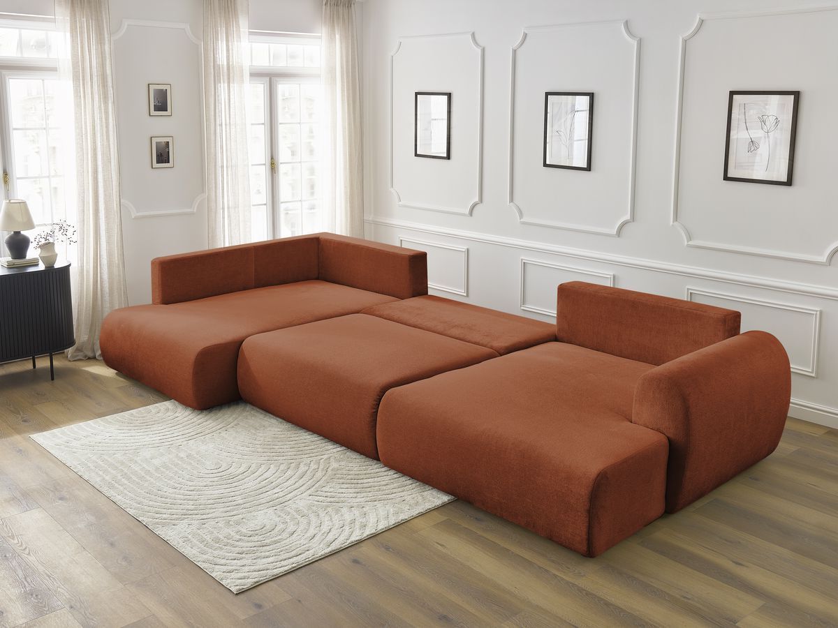 Canapé d'angle fixe EVEREST tissu chiné - Orange - Angle droit - 10 coussins