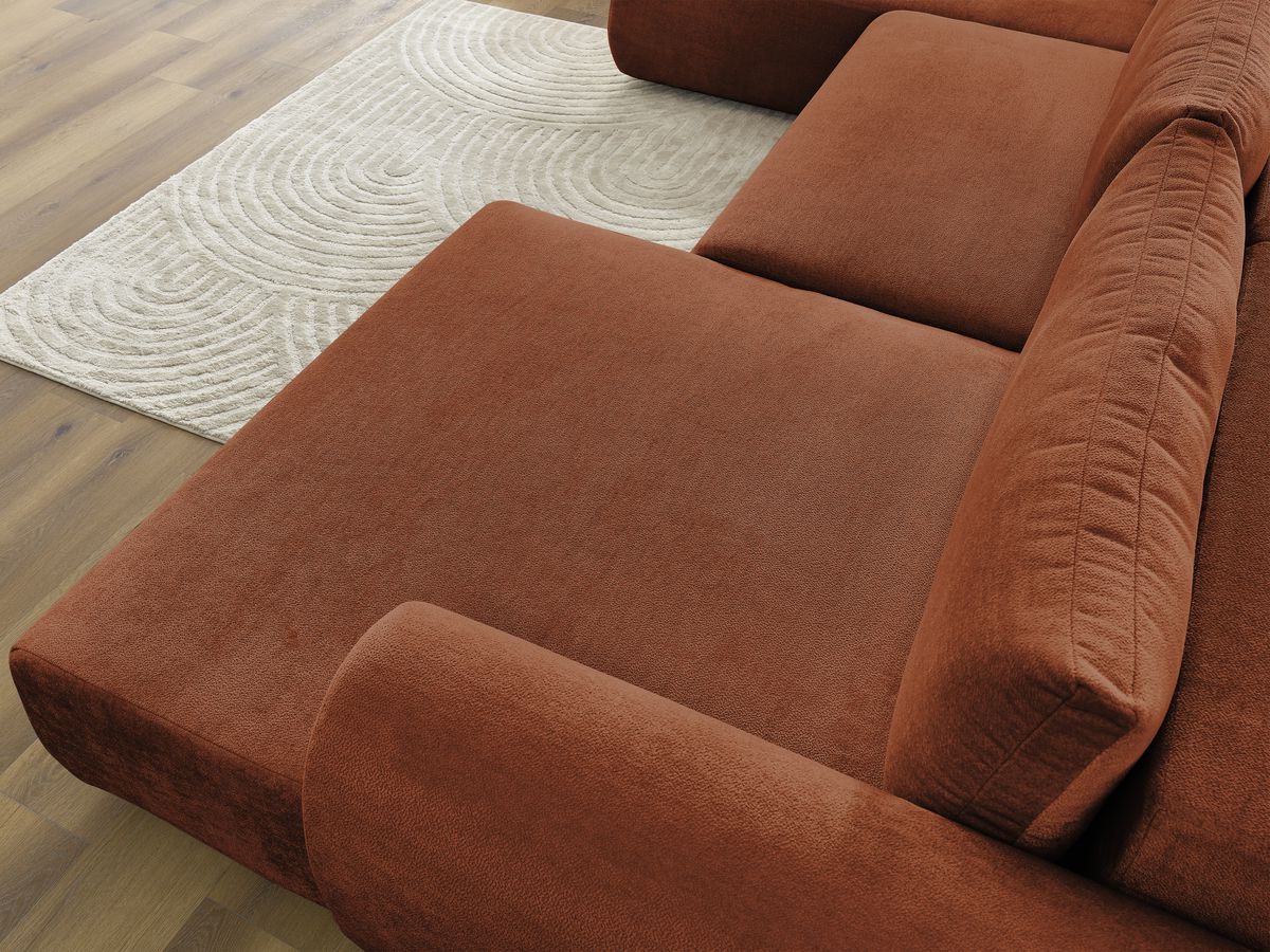 Canapé d'angle fixe EVEREST tissu chiné - Orange - Angle droit - 10 coussins