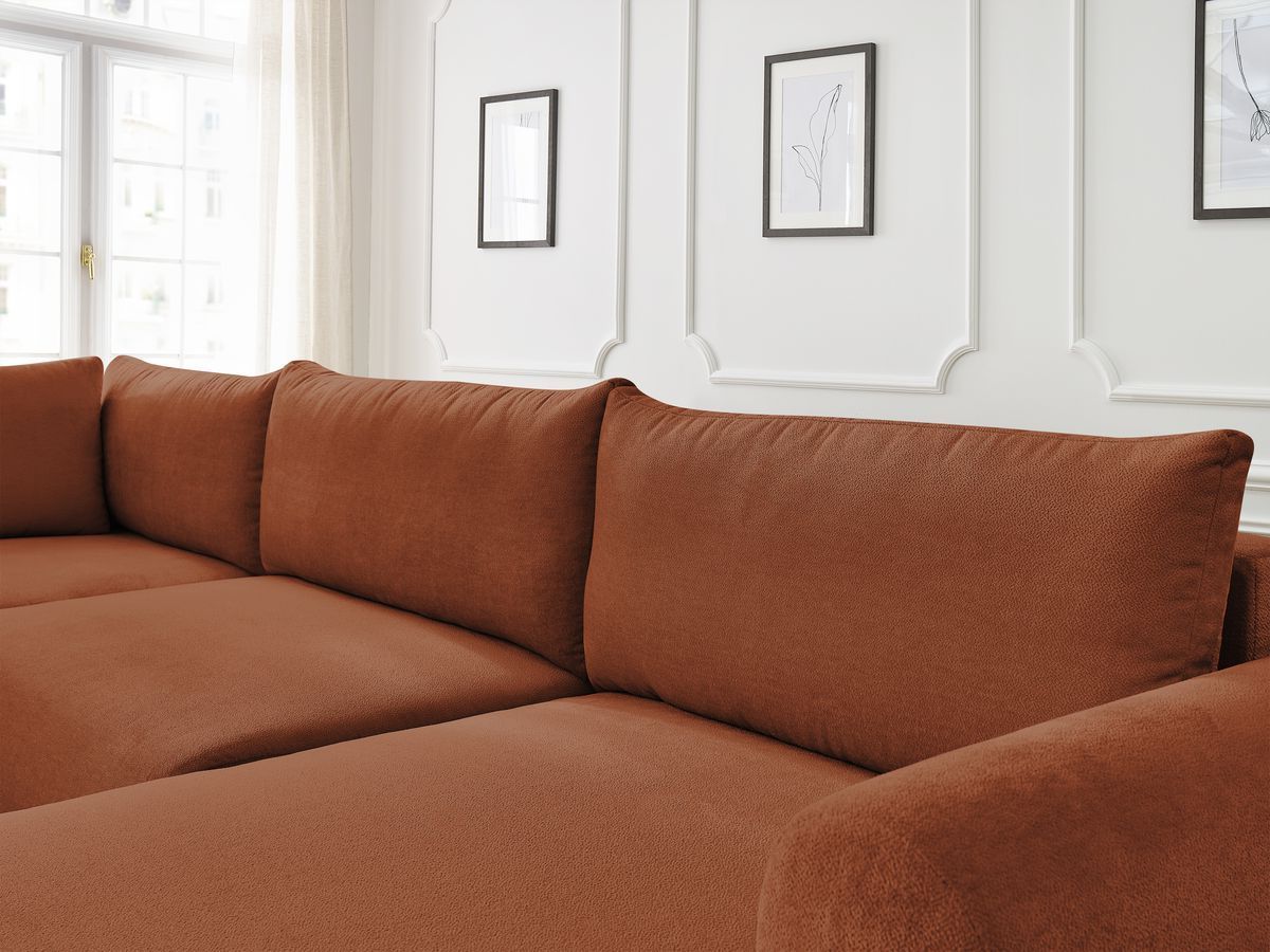 Canapé d'angle fixe EVEREST tissu chiné - Orange - Angle droit - 10 coussins