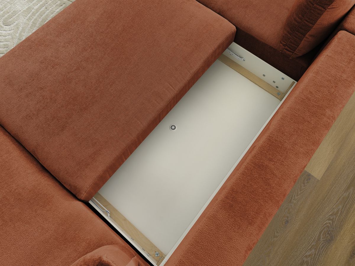 Canapé d'angle fixe EVEREST tissu chiné - Orange - Angle droit - 10 coussins
