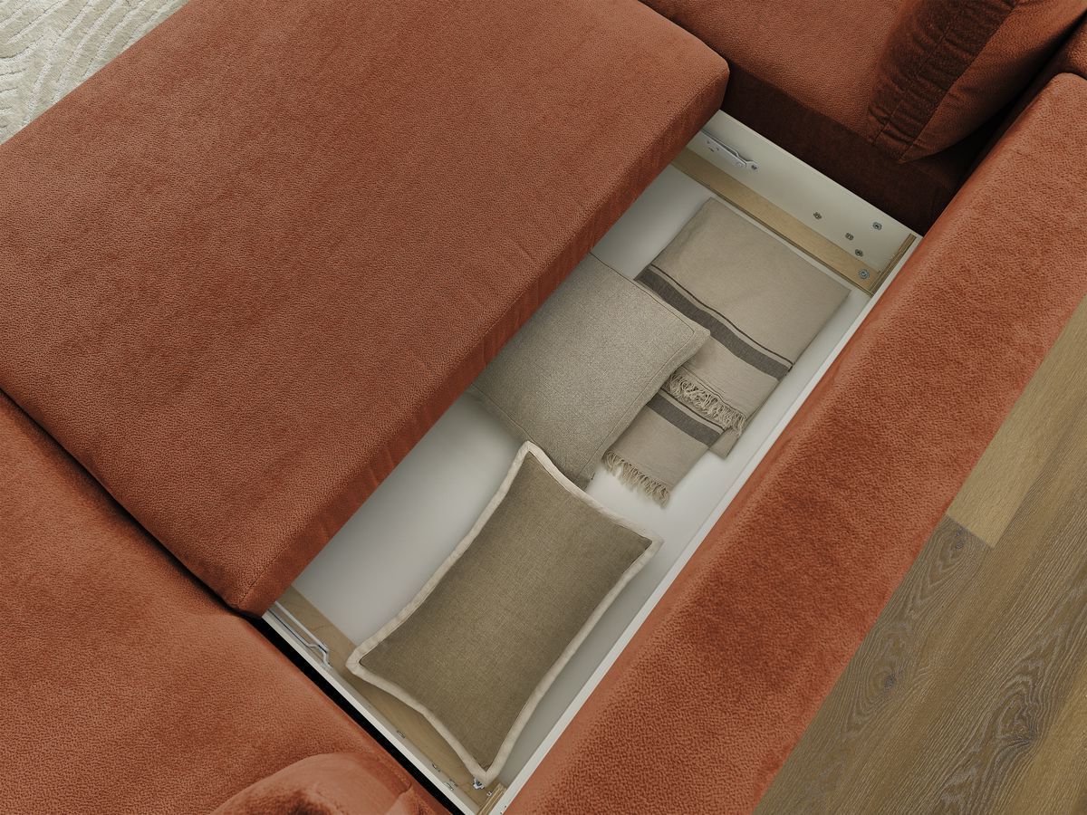 Canapé d'angle fixe EVEREST tissu chiné - Orange - Angle droit - 10 coussins