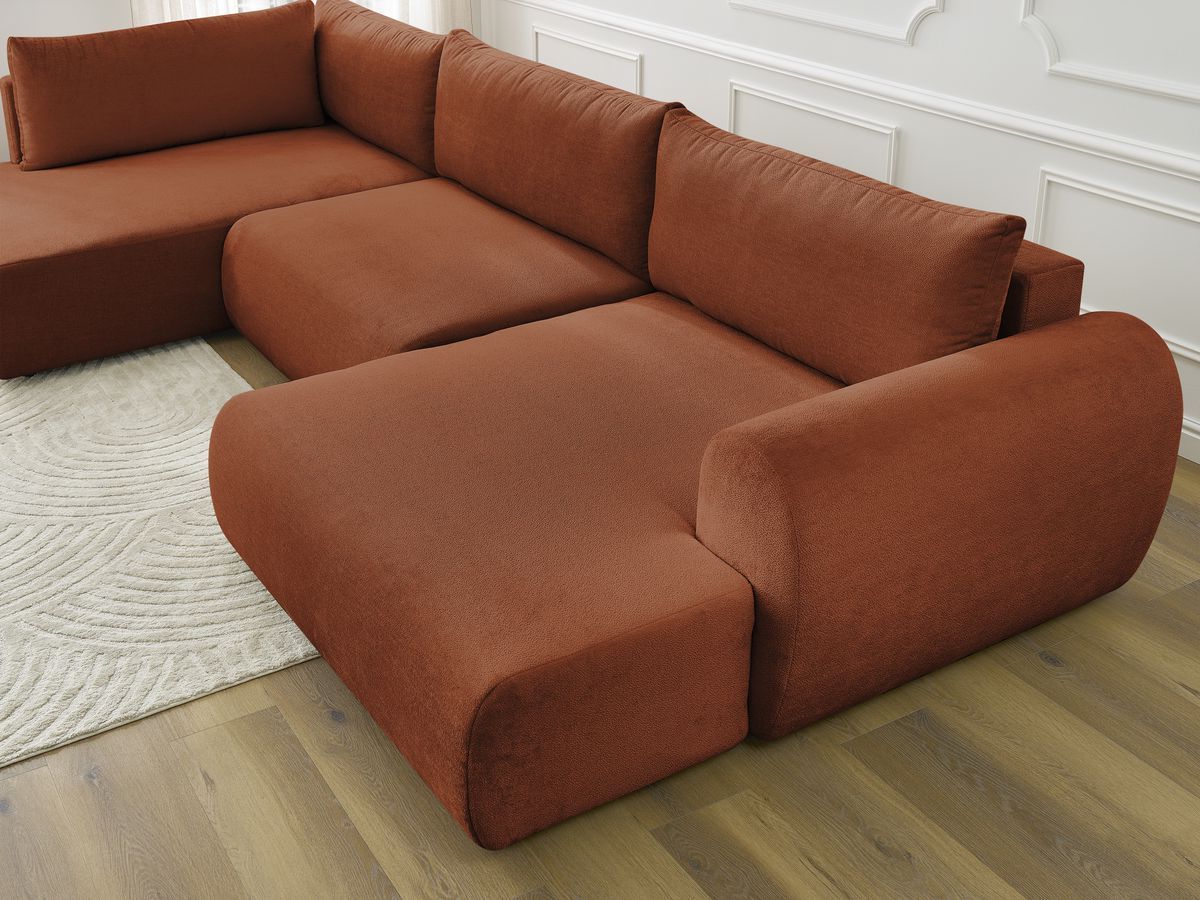 Canapé d'angle fixe EVEREST tissu chiné - Orange - Angle droit - 10 coussins