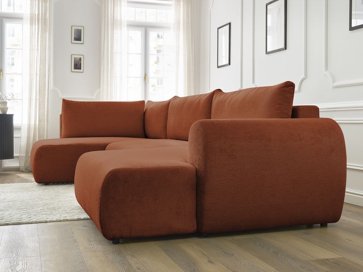 Canapé d'angle fixe EVEREST tissu chiné - Orange - Angle droit - 10 coussins