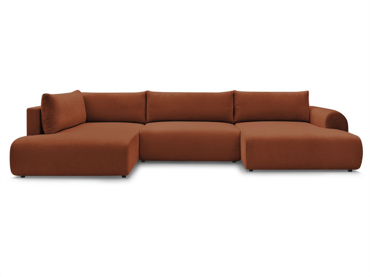 Canapé d'angle fixe EVEREST tissu chiné - Orange - Angle droit - 10 coussins