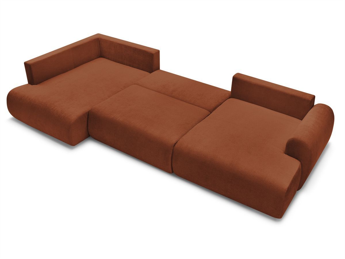 Canapé d'angle fixe EVEREST tissu chiné - Orange - Angle droit - 10 coussins