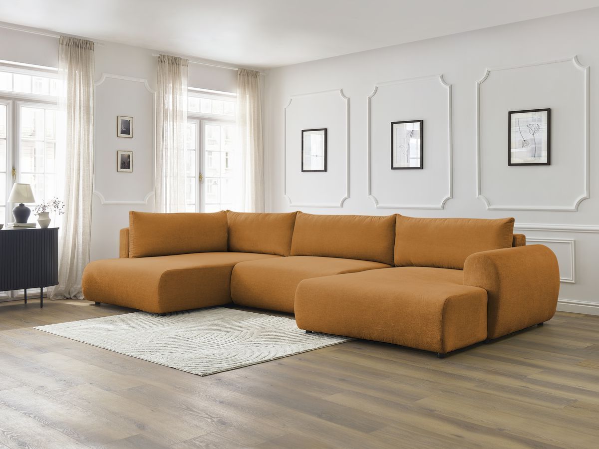 Canapé panoramique convertible coffre LUCIEN lisse jaune — vue 6