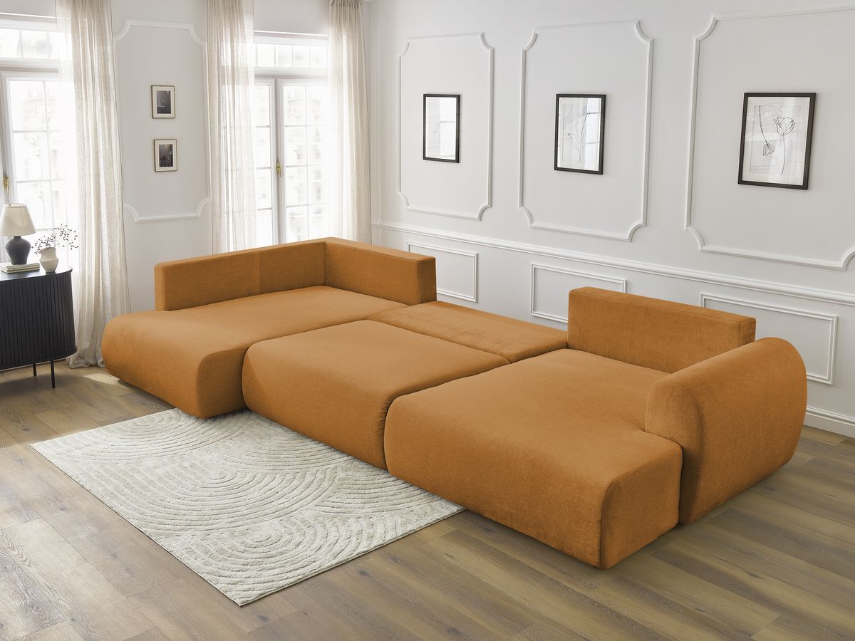 LUCIEN panoramische slaapbank met opbergvak, gladde stof