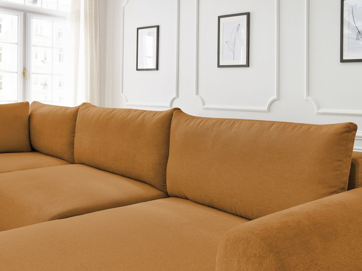 LUCIEN panoramische slaapbank met opbergvak, gladde stof